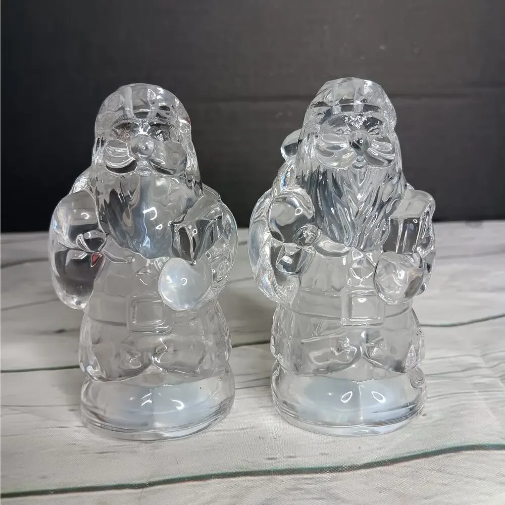 Vintage Gorham Holiday Heavy Clear Glass Santa Salt & Pepper Shakers Germany